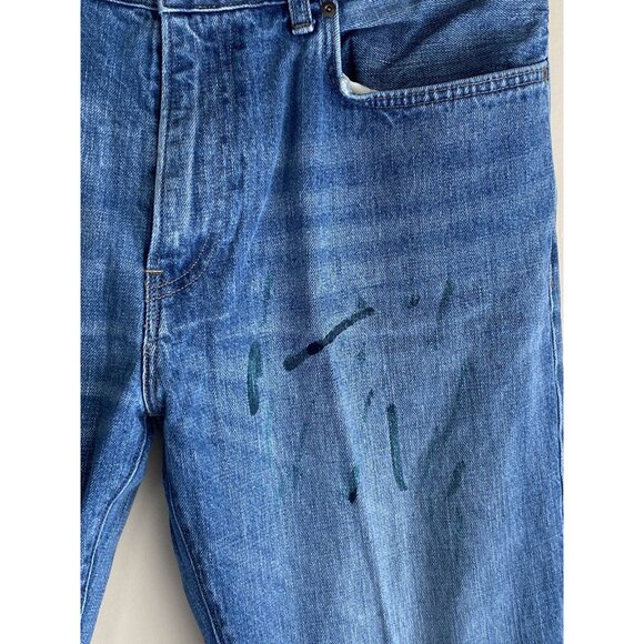 J Crew Jeans 36x32 Paint Spatter Men's Slim Straight Leg Medium Wash - Picture 8 of 10
